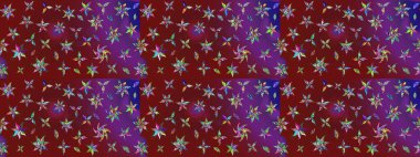 Çiçek desenli çizim. Raster illüstrasyonu. Asya tekstil tarzında. Kırmızı ve mor renkte çiçekler. Raster illüstrasyonu.