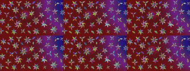 Çiçeksel çizim kalıbının yansıması. Vadinin çiçekleri kırmızı ve mor renklerde.