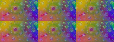 Çiçekli karalama şeklinde Raster çiçek deseni. Nazik, sevimli çiçek arkaplanı. Yeşil ve kahverengi renkte çiçekler.