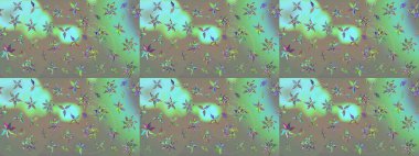 Raster illüstrasyonundaki çiçek desenli çizim. Suluboya tarzında gri ve yeşil renkte çiçekler.