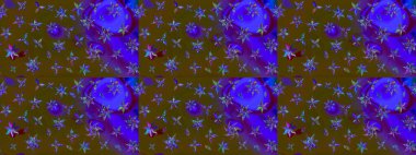 Raster düz çiçek çizim deseni. Hediye ambalaj kağıdı, tebrik kartları, posterler ve pankart tasarımı. Kahverengi ve mor renkte çiçekler.