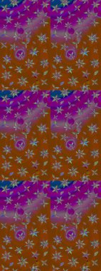 Raster illüstrasyonu. Çiçekli yumuşak bir eskiz şekli. Yumuşak, bahar çiçekleri kahverengi ve mor renklerde. Raster çiçekleri klasik tarzda resmedilir..