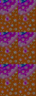 Egzotik çiçekler, kahverengi ve mor renkler üzerine botanik, parlak klasik doğa. Raster illüstrasyonu. Klasik tropikal doğal elementlerin suluboya seti.