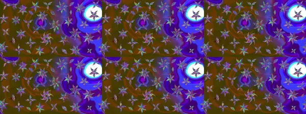 Raster suluboya çiçek deseni, narin çiçekler, kahverengi ve menekşe çiçekleri, tebrik kartı şablonu. Güzel kumaş deseni.