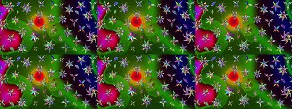 Ağaç dallı bahar çiçekleri ile desen, çiçek silueti ile yeşil ve siyah renkler. Raster deseni.