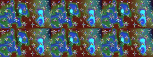 Çiçek süslemeli çizim deseni. Mavi ve yeşil renkli çiçekler. Raster illüstrasyonu.