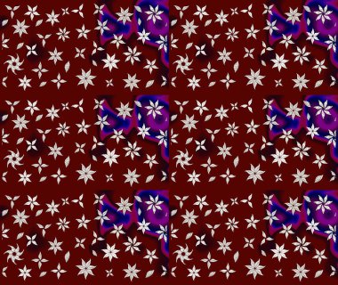 Raster illüstrasyonundaki çiçek desenli çizim. Raster illüstrasyonu. Güzel kumaş deseni. Kırmızı renklerde.