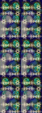 Sanat terapisi tarzı zen çizim için mavi, gri ve yeşil mandala şeklinde kar taneleri. El çizimi, dövme stili, kumaş tasarımı ve Raster illüstrasyonunda kartlar..