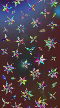 Raster illüstrasyonu. Şirin çiçekli eskiz deseni ve kahverengi ve mor renkli yapraklar, suluboya çiçek deseni, duvar kağıdı, kart veya kumaş için fayanslı.