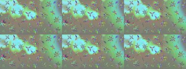 Çiçekli ipek eşarp. El çizimi çiçek unsurları olan soyut çizim raster deseni. 1950-1960 motifleri. Retro tekstil tasarım koleksiyonu. Gri ve yeşil, gri ve yeşil.