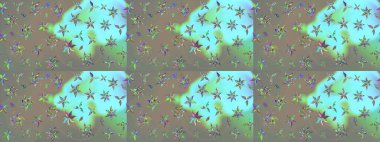 Raster illüstrasyonundaki çiçek desenli çizim. Suluboya tarzında gri ve mavi renkte çiçekler.