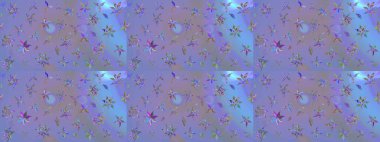 Çiçekler. Soyut etnik raster çizim kalıbı. Vadinin çiçekleri menekşe ve mavi renklerde.