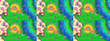 Yeşil ve mavi renkte çiçekler. Yumuşak, bahar çiçekli arka plan. Raster çiçek desenli ve çiçekli..