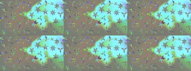 Raster illüstrasyonundaki çiçek desenli çizim. Suluboya tarzında gri ve mavi renkte çiçekler.