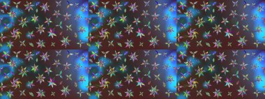 Motley illüstrasyonu. Küçük renkli çiçekler. Küçük çiçekte güzel bir desen. Moda baskıları için zarif bir şablon. Kahverengi ve mavi çiçekli bahar çiçekleri.