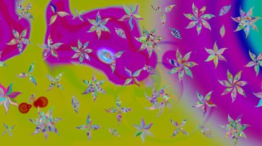 Mor ve yeşil renkli çiçekler. Nazik, narin çiçek arkaplanı. Raster çiçek desenli ve çiçekli..