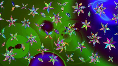 Modern stil dokusu. Çiçek desenli raster, yeşil ve mavi çizgi grafik deseni soyut raster arkaplan.