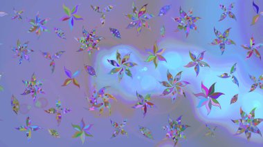 Renkli Yaz Temalı eskiz kalıbı. Mor ve mavi renkte çiçekler. Düz Çiçek Elementleri Tasarımı. Raster illüstrasyonunda çiçek deseni çizimi.