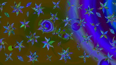 Çiçekli zambakların eskiz geçmişi. Çiçek tasarımı için inanılmaz bir kolaj cenneti tarzı. Parlak çiçekli kolaj çiçekleri kahverengi ve mavi.