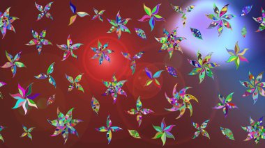 Raster çiçekleri klasik tarzda çizilmiş. Kahverengi ve kırmızı renklerde bahar çiçekleri. Raster illüstrasyonu. Çiçekli yumuşak çizim deseni.