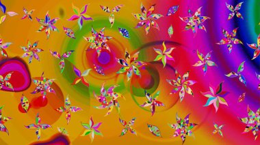 Hediye ambalaj kağıdı, tebrik kartları, posterler ve pankart tasarımı. Raster düz çiçek çizim deseni. Sarı ve kırmızı renkte çiçekler.