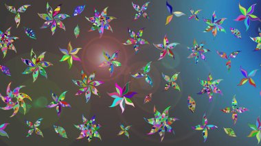 Renkli Bahar Teması eskiz kalıbı. Düz Çiçek Elementleri Tasarımı. Gri ve mavi renkte çiçekler. Raster illüstrasyonunda çiçek deseni çizimi.