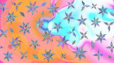 Raster illüstrasyonu. Tarafsız ve turuncu kıvırcık çiçekler, nötr ve turuncu renklerde şekillenir. Klasik çiçek tasarım elementleri.