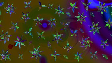 Raster deseni. Bahar çiçekleri dallı desen, kahverengi ve çiçek siluetiyle yeşil renkler.