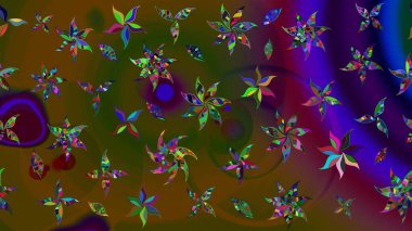 Renkli Bahar Teması eskiz kalıbı. Kahverengi ve yeşil renkli çiçekler. Düz Çiçek Elementleri Tasarımı. Raster illüstrasyonunda çiçek deseni çizimi.