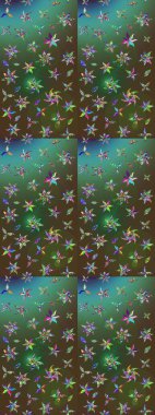 Asya tekstil tarzında. Çiçek desenli çizim. Raster illüstrasyonu. Yeşil ve kahverengi renkli çiçekler. Raster illüstrasyonu.