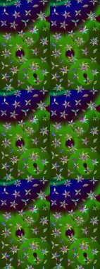 Düz Çiçek Elementleri Tasarımı. Renkli Bahar Teması eskiz kalıbı. Yeşil ve mavi renkte çiçekler. Raster illüstrasyonunda çiçek deseni çizimi.