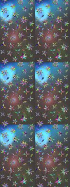 Gri ve mavi renklerde. Raster illüstrasyonu. 3D çiçekler, çizim.