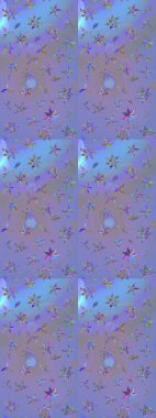 Küçük çiçekli yay deseni çiz. Raster illüstrasyonu. Suluboya tarzında mor ve mavi renkler üzerine.