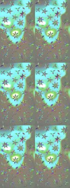 Çiçekli karalama şeklinde Raster çiçek deseni. Mavi ve gri renkte çiçekler. Nazik, narin çiçek arkaplanı.