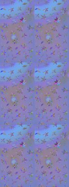 Tekstil ve kapak tasarımı için mükemmel. Mor ve mavi renkte çiçekler. Doodle tarzı. Elle çizilmiş sonbahar çiçeği deseni. Renkli menekşe ve mavi çizim deseni.