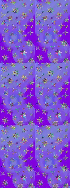 Raster illüstrasyonu. Güzel kumaş deseni. Raster illüstrasyonundaki çiçek desenli çizim. Mor ve yeşil renkler üzerinde.