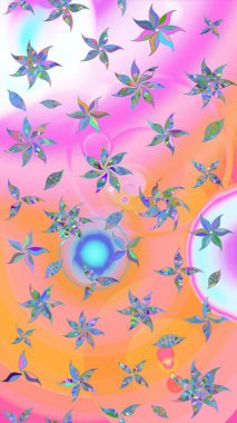 Yapraklı çizim şekli. Poster ya da kapak için arka plan. Davetiye ve kartpostal tasarımı için dekoratif çiçek unsurları. Tekstil için figür. Sevimli zarif çiçekler Raster illüstrasyonu.