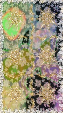 Geleneksel raster ve altın desen. Tarafsız renkler üzerinde klasik oryantal desen. Damask pürüzsüz süsü.