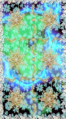 Çizgi sanatı tasarım şablonu için kusursuz sınır. Doğu tarzı element. Mavi renklerdeki altın element. Altın desenli çiçek dekoru. Davetiyeler, kartlar, web sayfası için Raster illüstrasyonu.