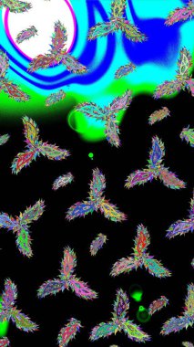 Güzel bir kış süsü. Siyah, mavi ve yeşil kar tanelerinden izole edilmiş. Renkli kar taneleri Raster illüstrasyonu.