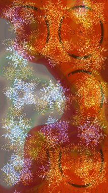 El çizimi, dövme stili karalama, kumaş tasarımı ve Raster illüstrasyonunda kartlar. Contour kahverengi, turuncu ve nötr mandala şekilli kar taneleri sanat terapisi tarzı zen çizim için..