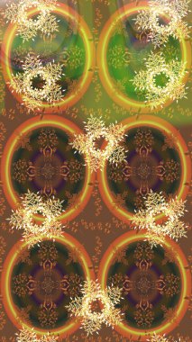 Raster illüstrasyonunda kusursuz çiçek deseni. Yeşil, kahverengi ve sarı renkte çiçekler.