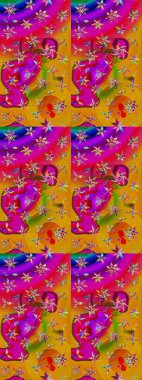 Raster illüstrasyonu. Güzel kumaş deseni. Zentangle soyut çiçekleri. Düz Çiçek Elementleri Tasarımı. Karalama çiçeği. Renkli Bahar Teması çizim şablonu.