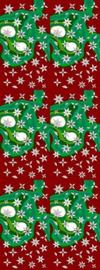 Raster illüstrasyonu. Küçük çiçekli yay deseni çiz. Suluboya tarzında kırmızı ve yeşil renkler üzerine.