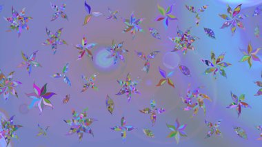 Düz Çiçek Elementleri Tasarımı. Renkli Yaz Temalı eskiz kalıbı. Mor ve mavi renkte çiçekler. Raster illüstrasyonunda çiçek deseni çizimi.