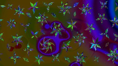 El çizimi, soyut ve süslü elementler. Suluboya resim taklit Raster çizimi. Yaz çiçekleri teması. Klasik çiçekler. Kahverengi ve yeşil renkler.