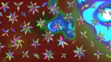 Soyut etnik raster çizim kalıbı. Kabile sanatı boho baskısı, klasik çiçek arkaplanı. Arkaplan dokusu, duvar kağıdı, kahverengi ve kırmızı renkli çiçek teması.