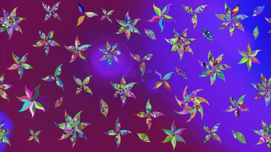 Çiçek süslemeli çizim deseni. Mor ve mor renkli çiçekler. Raster illüstrasyonu.