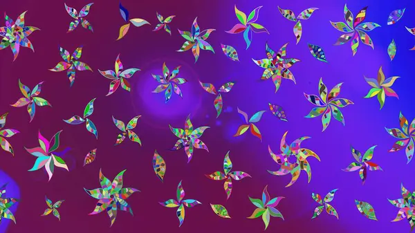 Çiçek süslemeli çizim deseni. Mor ve mor renkli çiçekler. Raster illüstrasyonu.