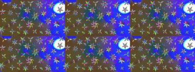 Düz Çiçek Elementleri Tasarımı. Sevimli çiçek raster deseni. Mavi ve kahverengi renkte çiçekler. Renkli Yaz Teması çizim şablonu.